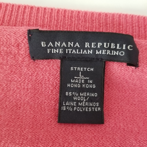 Banana Republic Fine Italian Merino Wool Coral Pink V Neck Sweater Sz L Stretch - Picture 7 of 9